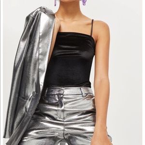 Topshop black square neck velvet bodysuit